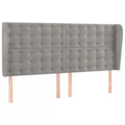  világosszürke bársony fejtámla szárnyakkal 183x23x118/128 cm