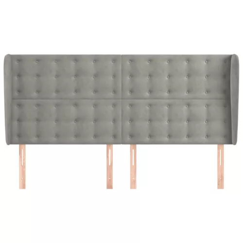  világosszürke bársony fejtámla szárnyakkal 183x23x118/128 cm