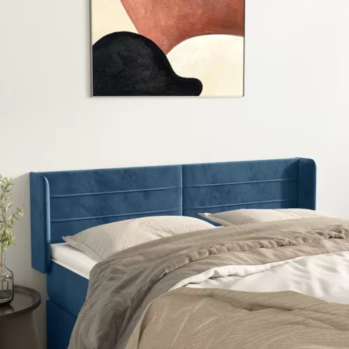  sötétkék bársony fejtámla 147x16x78/88 cm