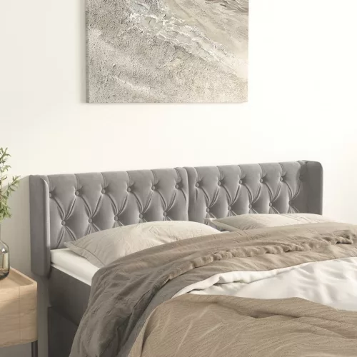  világosszürke bársony szárnyas fejtámla 163x16x78/88 cm