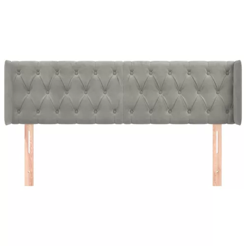  világosszürke bársony szárnyas fejtámla 163x16x78/88 cm