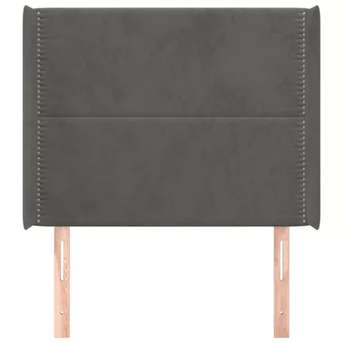  sötétszürke bársony fejtámla szárnyakkal 93x16x118/128 cm