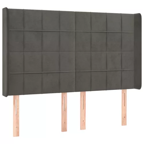  sötétszürke bársony fejtámla szárnyakkal 147x16x118/128 cm