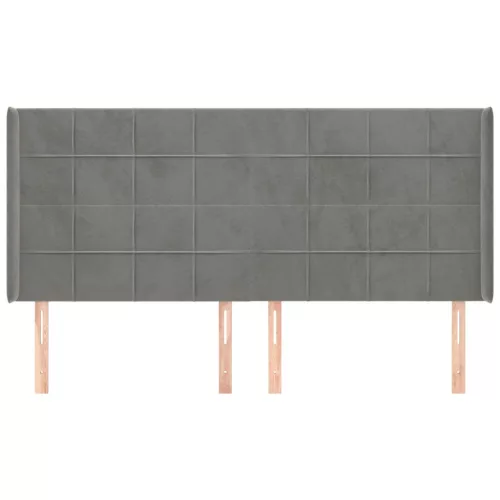  világosszürke bársony fejtámla szárnyakkal 163x16x118/128 cm