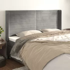    világosszürke bársony fejtámla szárnyakkal 203x16x118/128 cm