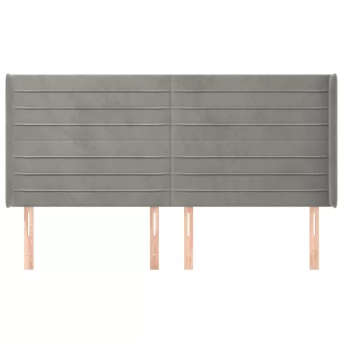  világosszürke bársony fejtámla szárnyakkal 203x16x118/128 cm