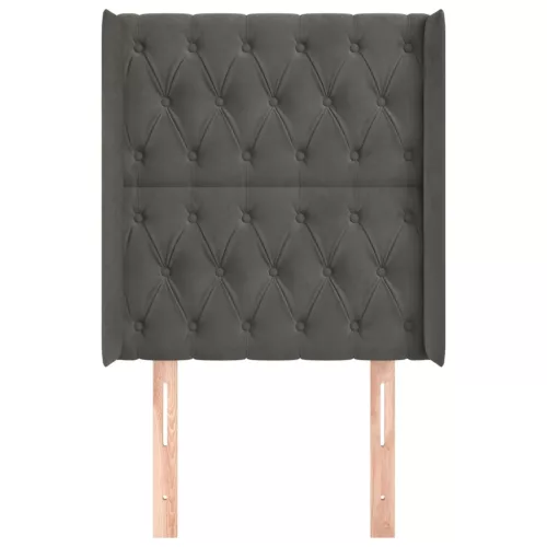  sötétszürke bársony fejtámla szárnyakkal 83x16x118/128 cm