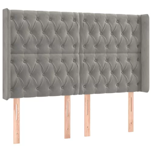  világosszürke bársony fejtámla szárnyakkal 147x16x118/128 cm