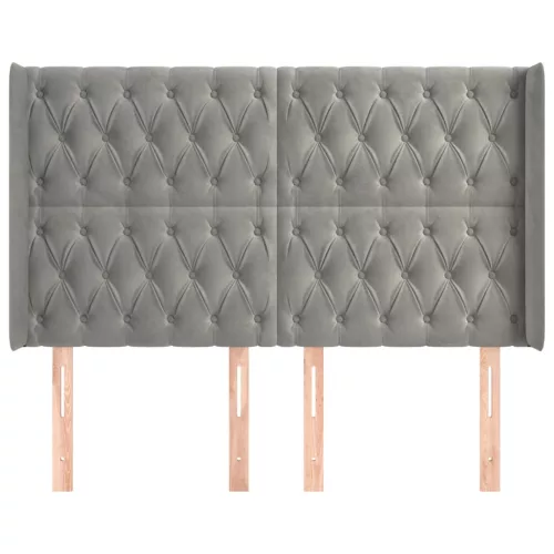  világosszürke bársony fejtámla szárnyakkal 147x16x118/128 cm