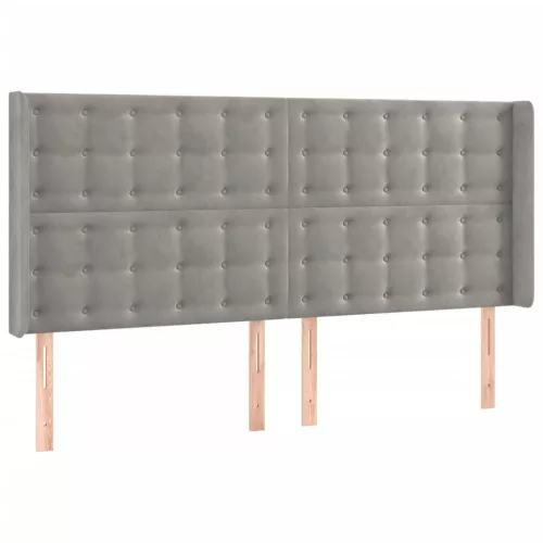  világosszürke bársony fejtámla szárnyakkal 183x16x118/128 cm