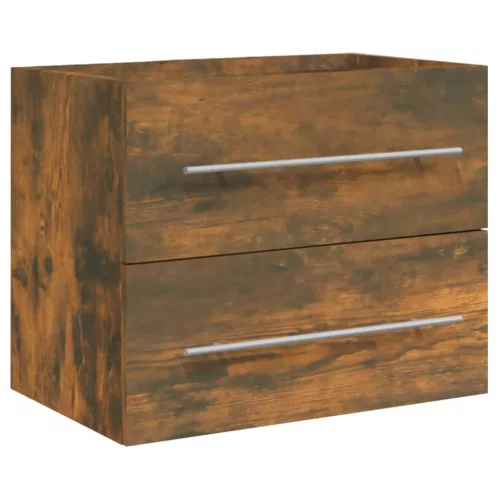  füstös tölgy színű szerelt fa mosdószekrény beépített mosdóval