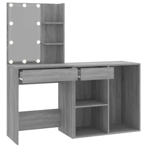  szürke sonoma színű szerelt fa LED-es pipereasztal szekrénnyel