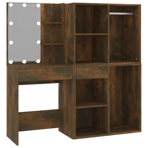  füstös tölgy színű szerelt fa LED-es pipereasztal szekrényekkel