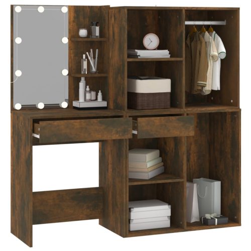  füstös tölgy színű szerelt fa LED-es pipereasztal szekrényekkel