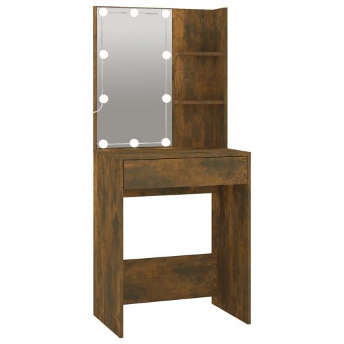  füstös tölgy színű szerelt fa LED-es pipereasztal szekrényekkel