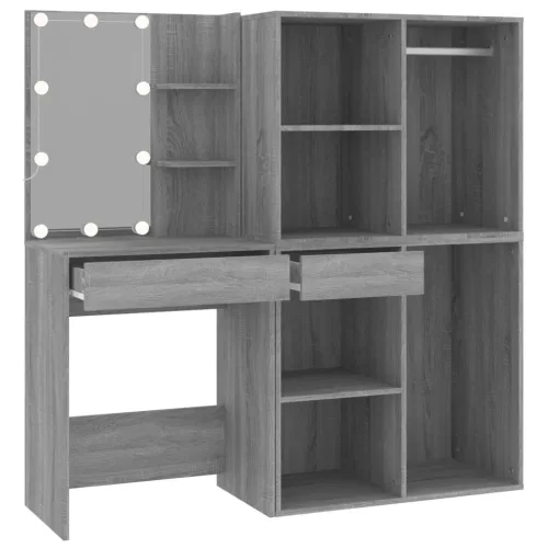  szürke sonoma színű szerelt fa LED-es pipereasztal szekrénnyel