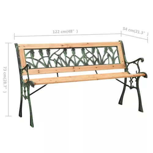  öntöttvas és tömör fenyőfa kerti pad 122 cm