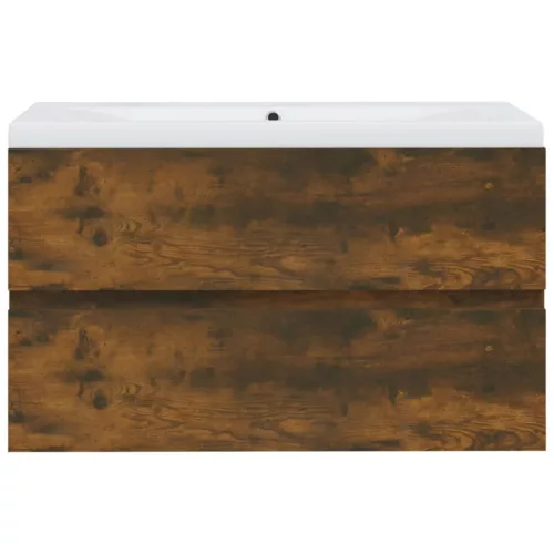  füstös tölgy színű szerelt fa mosdószekrény beépített mosdóval