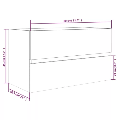  füstös tölgy színű szerelt fa mosdószekrény beépített mosdóval