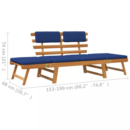  2 az 1-ben tömör akácfa kerti pad párnákkal 190 cm