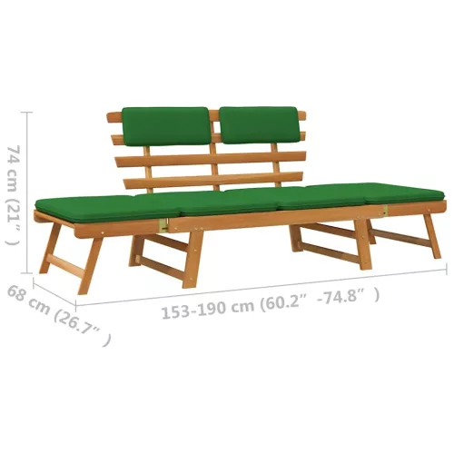  2 az 1-ben tömör akácfa kerti pad párnákkal 190 cm