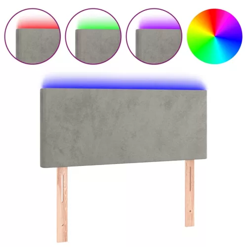  világosszürke bársony LED-es fejtámla 80 x 5 x 78/88 cm