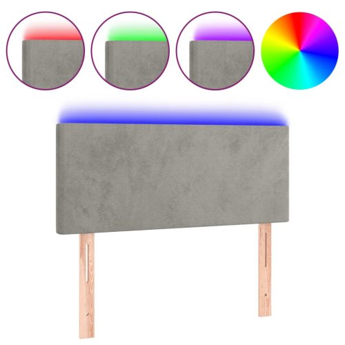  világosszürke bársony LED-es fejtámla 100x5x78/88 cm