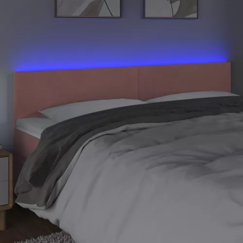  rózsaszín bársony LED-es fejtámla 180x5x78/88 cm