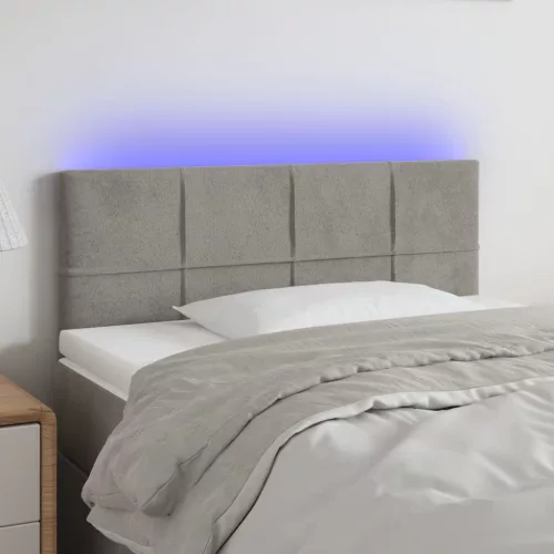  világosszürke bársony LED-es fejtámla 80 x 5 x 78/88 cm