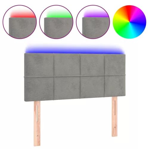  világosszürke bársony LED-es fejtámla 80 x 5 x 78/88 cm
