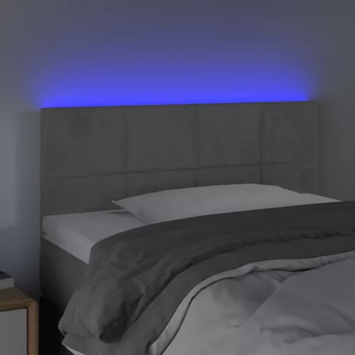  világosszürke bársony LED-es fejtámla 80 x 5 x 78/88 cm