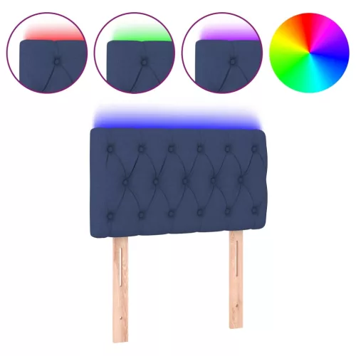  kék szövet LED-es fejtámla 80 x 7 x 78/88 cm