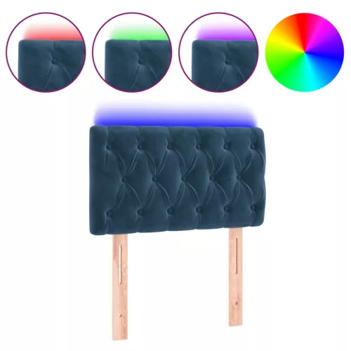  sötétkék bársony LED-es fejtámla 80 x 7 x 78/88 cm