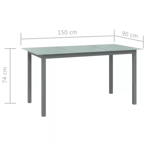  világosszürke alumínium és üveg kerti asztal 150 x 90 x 74 cm
