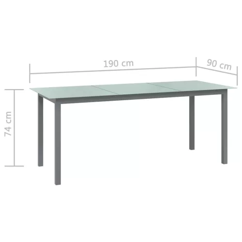  világosszürke alumínium és üveg kerti asztal 190 x 90 x 74 cm