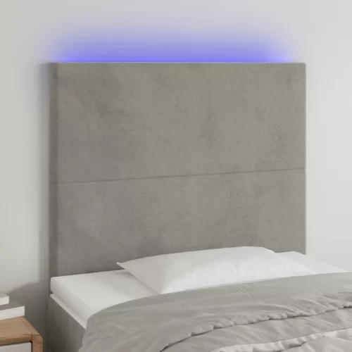  világosszürke bársony LED-es fejtámla 80x5x118/128 cm