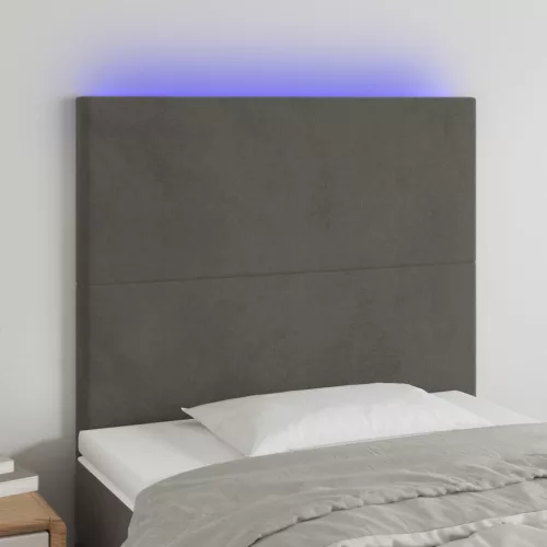  sötétszürke bársony LED-es fejtámla 90x5x118/128 cm