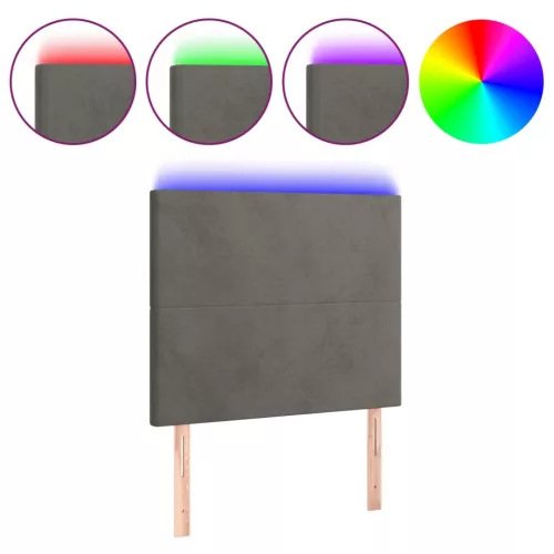  sötétszürke bársony LED-es fejtámla 90x5x118/128 cm