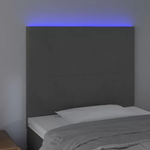  sötétszürke bársony LED-es fejtámla 90x5x118/128 cm