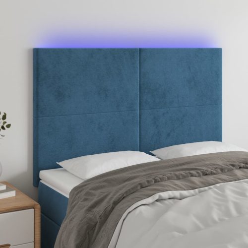  sötétkék bársony LED-es fejtámla 144x5x118/128 cm
