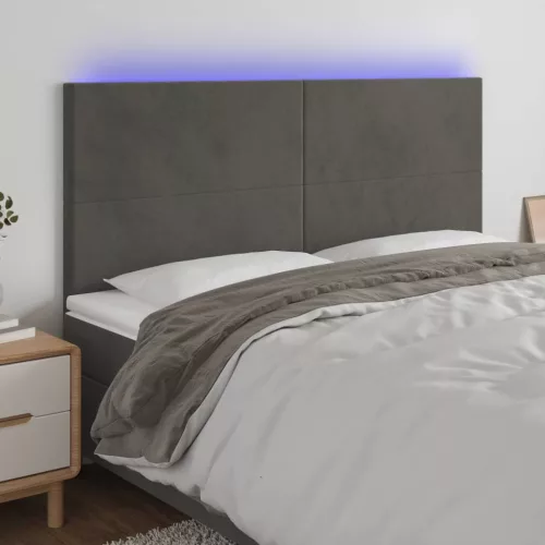  sötétszürke bársony LED-es fejtámla 180x5x118/128 cm