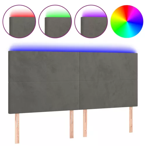 sötétszürke bársony LED-es fejtámla 180x5x118/128 cm