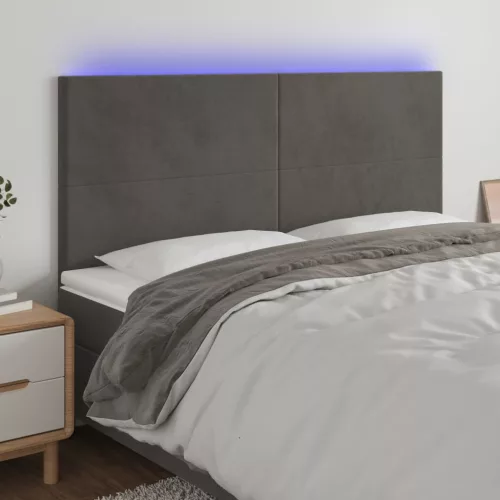  sötétszürke bársony LED-es fejtámla 200x5x118/128 cm