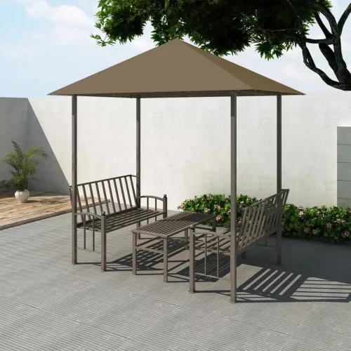  tópszínű kerti pavilon asztallal, padokkal 2,5x1,5x2,4 m 	