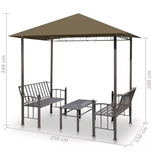  tópszínű kerti pavilon asztallal, padokkal 2,5x1,5x2,4 m 	