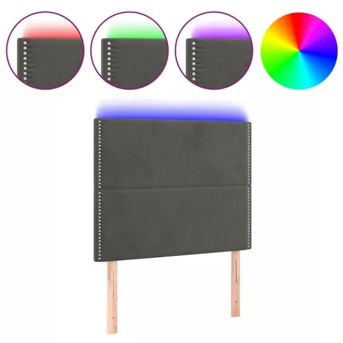  sötétszürke bársony LED-es fejtámla 90x5x118/128 cm
