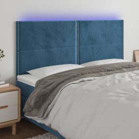  sötétkék bársony LED-es fejtámla 160x5x118/128 cm