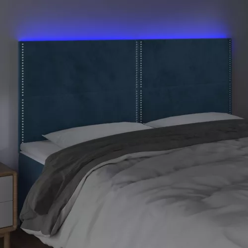 sötétkék bársony LED-es fejtámla 200x5x118/128 cm