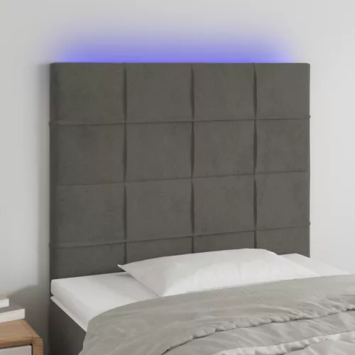  sötétszürke bársony LED-es fejtámla 100x5x118/128 cm
