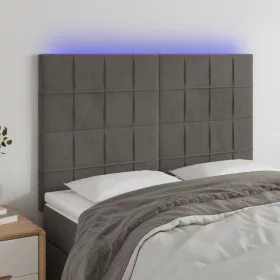  sötétszürke bársony LED-es fejtámla 144x5x118/128 cm